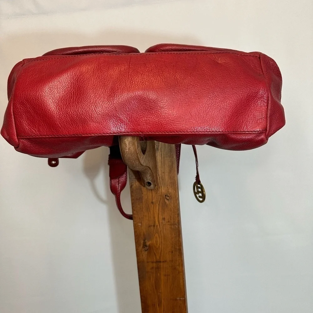 Elliott Lucca Womens Leather Hobo Handbag Shoulder Bag Weave Pockets Burgundy